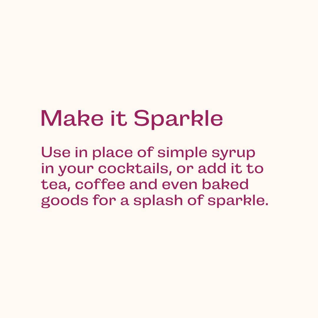 Wood Stove Kitchen – Engroshandel Cocktailmix/sirup – Glitrende simpel sirup, 473 ml med spiseligt glitter4