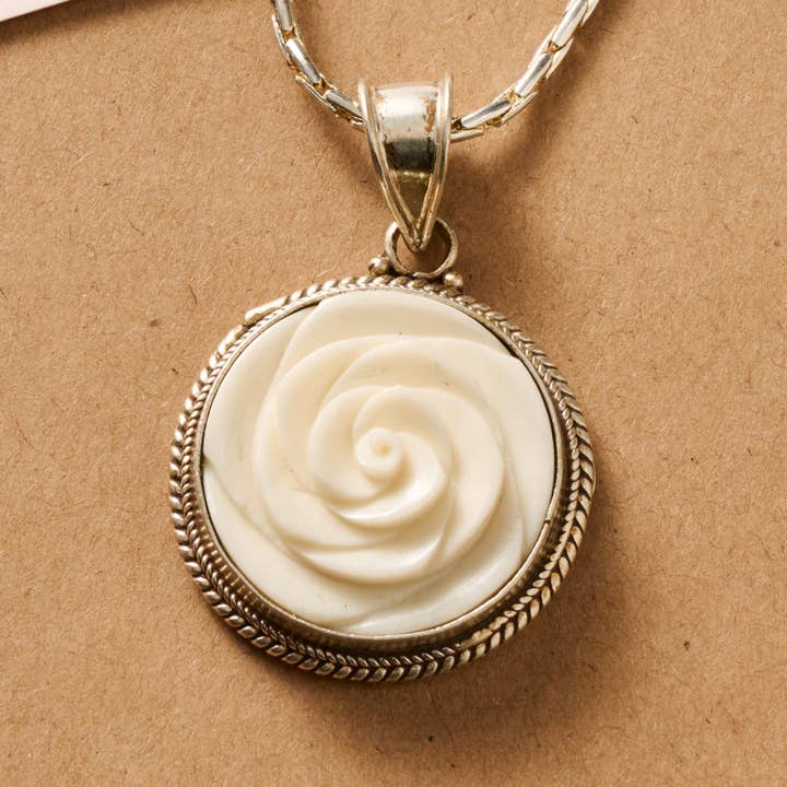 Ten Thousand Villages - Wholesale Pendant/Charm Necklace - Bagaica Rose Carved Bone Necklace