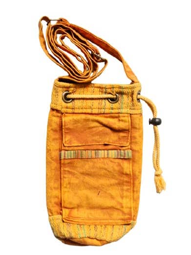 Light Brown Water Bottle Cotton Crossbody Drawstring Bag for wholesale by Earth Divas