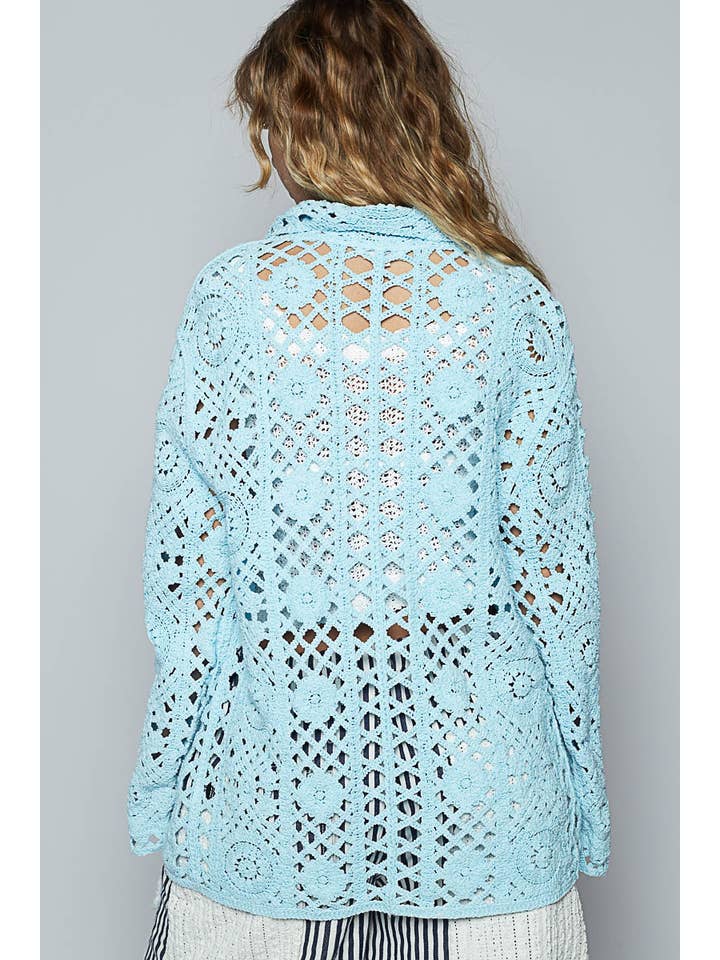 Pol Clothing - Wholesale Button Down Shirt - Women's - Oversize solid crochet button down shirt19