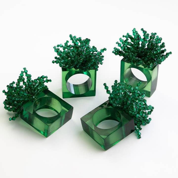 Green Acrylic Beaded Napkin Ring | Set of 4 for wholesale by Pomegranate Inc