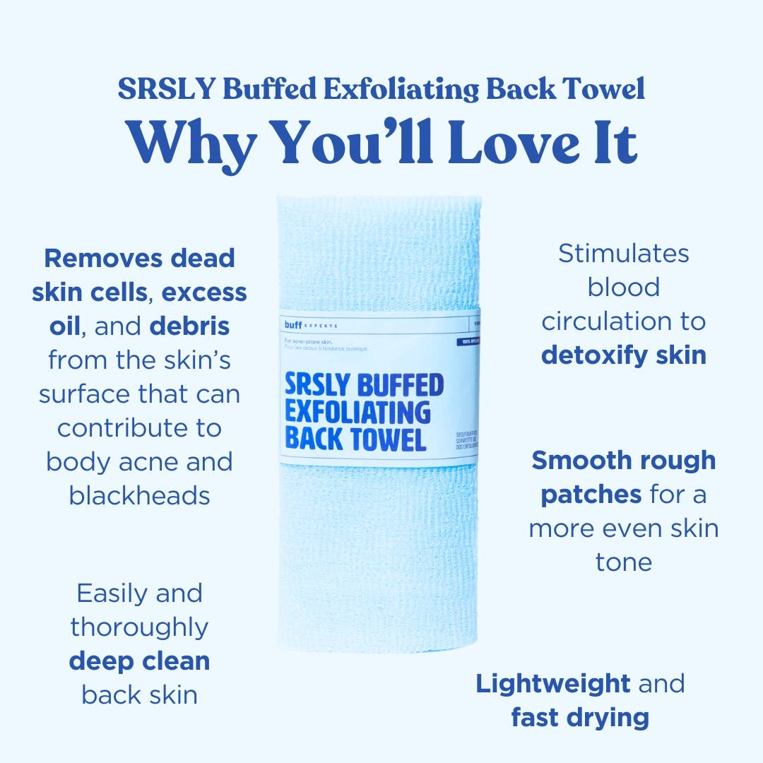 Buff Experts - 🇨🇦 - Wholesale Exfoliating Gloves/Mitts - SRSLY Buffed Exfoliating Back Towel - Treats Back Acne1