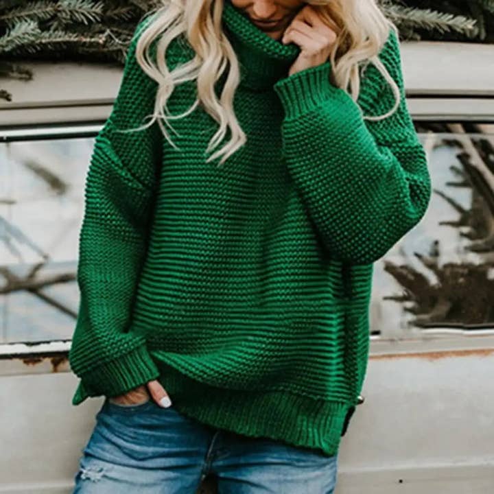 HOTOSECOND - Wholesale Knit Sweater - Women's - Loose Solid Turtleneck Pullover Sweater Women Winter Thicken Stringy Selvedge Crochet Tops Female Fashion Warm Knitetd Sweaters