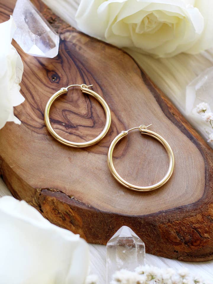 Chunky Medium Gold Hoops for wholesale by Malabella Jewels