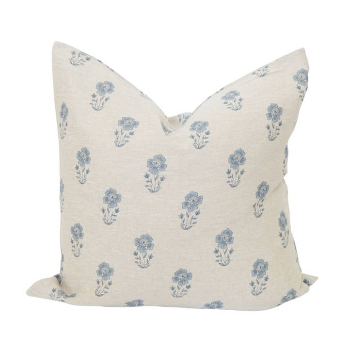 Cozy Prairie Linens Co. - Wholesale Throw Pillow Cover - Signature Linen Petite Blue Floral Pillow Cover