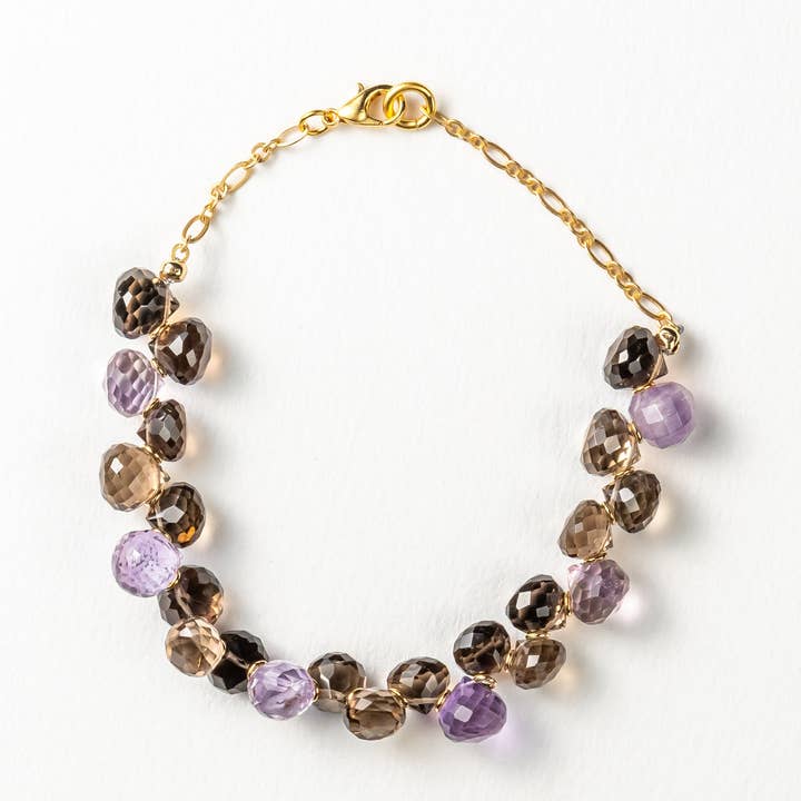 Amethyst & Smoky Quartz Cuff Bracelet for wholesale by Be the Light Malas