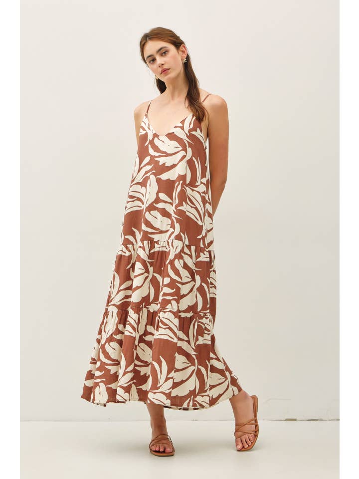 Be Cool - Wholesale Dress - Women's - TROPICAL PRINTED MIDI DRESS W/ TIERED SKIRT