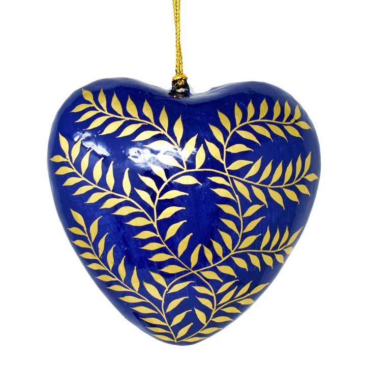 Fair to Trade Ltd - Wholesale Ornament Set - Hand painted papier-mâché Blue Christmas heart baubles3