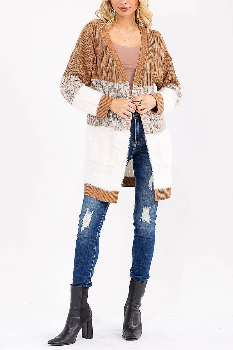 ROUSSEAU - Vendita all'ingrosso Cardigan - Donna - CARDIGAN COLORBLOCK A MANICHE LUNGHE CON TASCHE FRONTALI APERTE14