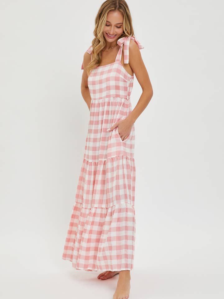 Sweet Lovely by Jen – Vestido - Mulher por atacado – Vestido maxi xadrez com camadas e alças7