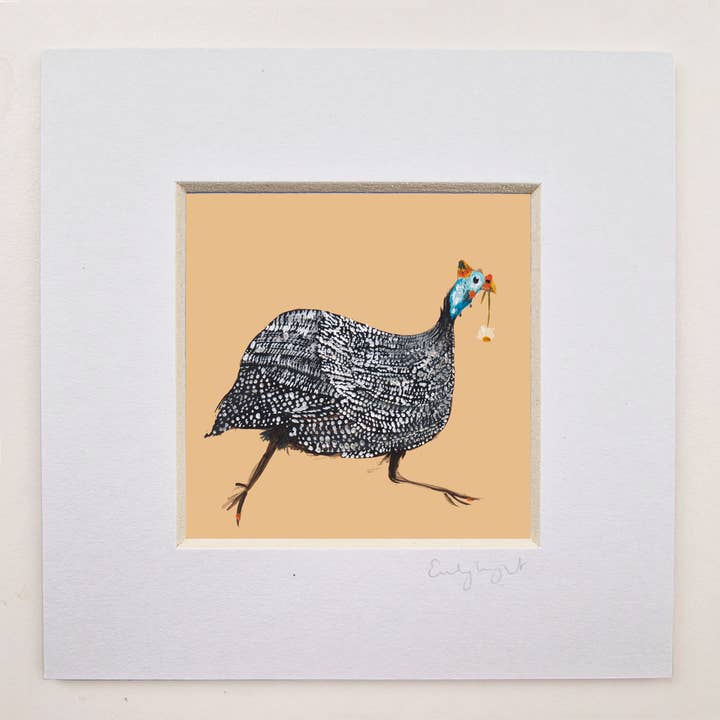 Emily Laura Designs – wholesale Art print – Cottagecore Guinea Fowl with Flower Mounted Art Print1