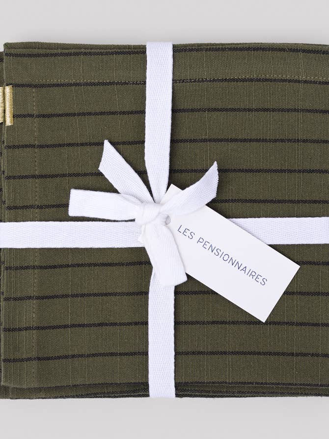 Bordservietter (sæt med 2) i flammé bomuld Kapersgrøn for engroshandel hos Les Pensionnaires