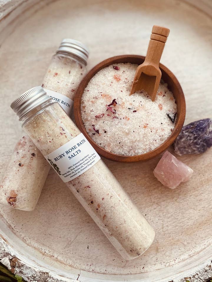 Ruby Rose Bath Salt Tubes for wholesale by Sage & Stone Apothecary