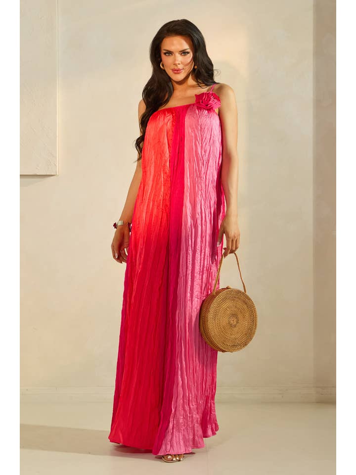 The Sang - Wholesale Dress - Women's - HOT SUMMER COLOR BLOCK MAXI DRESS WITH FLORAL