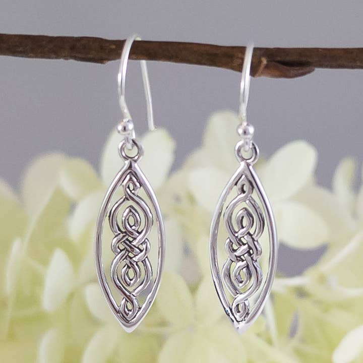 Pointed Drop Celtic Knot Earrings in Sterling Silver for wholesale by The Green Gecko