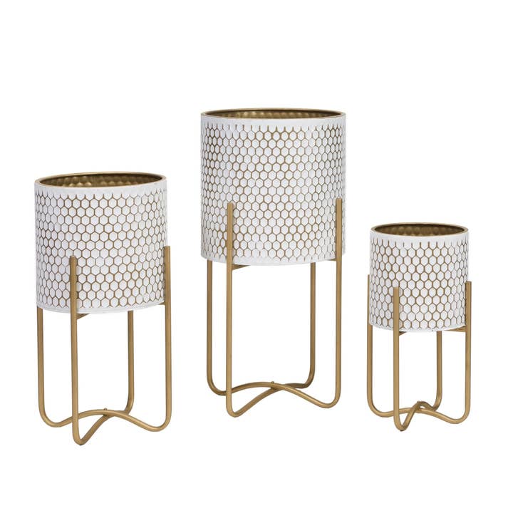 Honeycomb Modern Planter With Ambrose Gold Base for wholesale by Aspire Home Accents