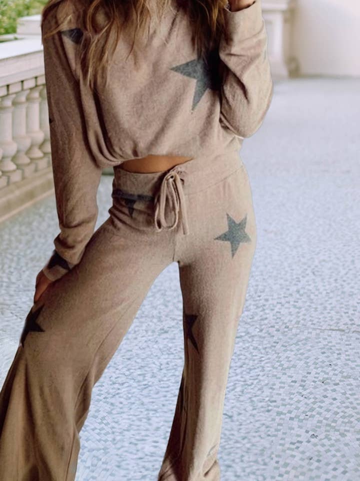 LDC Retro Star Long Sleeve Drawstring Wide Leg 2pcs Pajams for wholesale by Little Daisy Closet