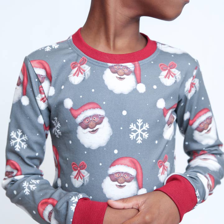 Wyntry Collection - Wholesale Sleepwear Set - Kids - Christmas 2025 Pajamas - Kids - Black Santa Set in Grey5