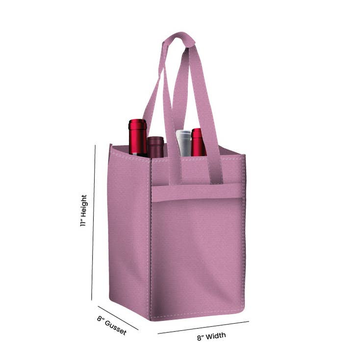 Non Woven Totes - Wholesale Wine Tote - Reusable 4-Bottle Wine Tote Bag-8x11x8 with Bottom Gusset | Custom Printed Wine Totes2