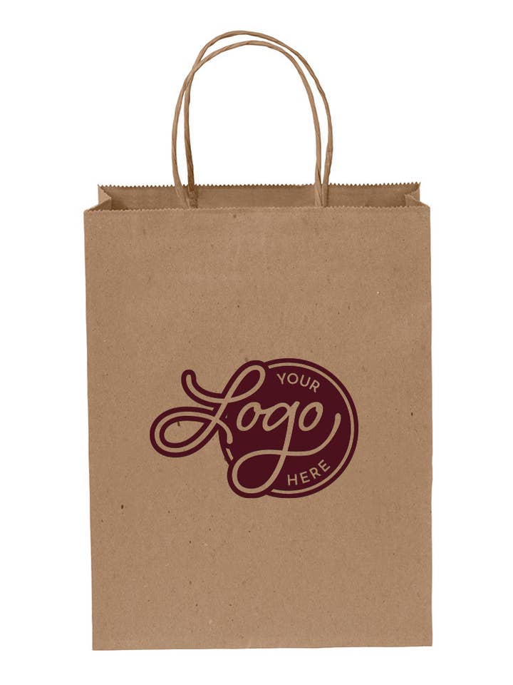 Custom Logo Kraft Paper Bags w/ Color Ink for wholesale by Store Supply Warehouse