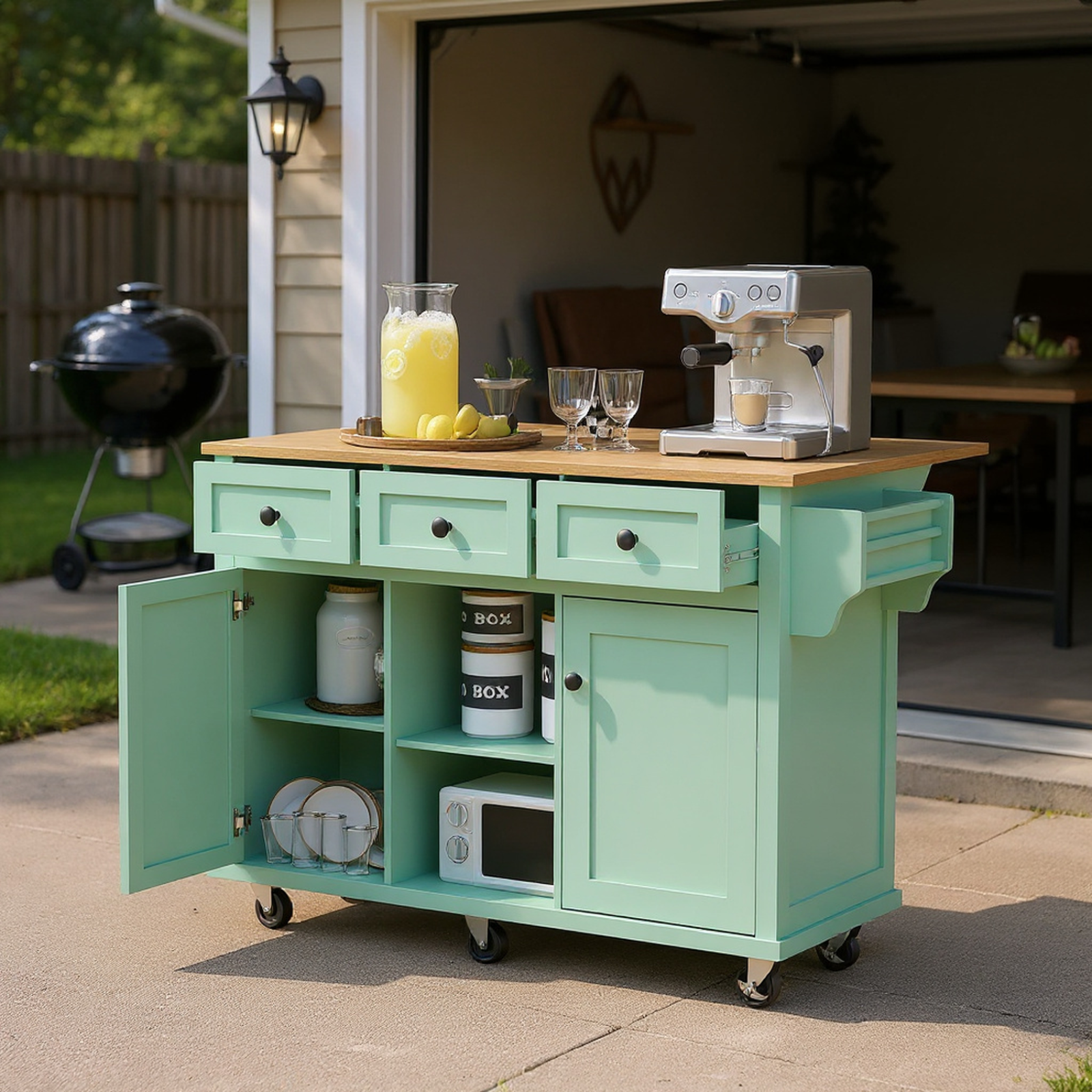 HOMYCASA DESIGN INC - Wholesale Kitchen Storage/Organizer - Mint Green Rolling Work Cart & Drop Leaf Adjustable Storage0