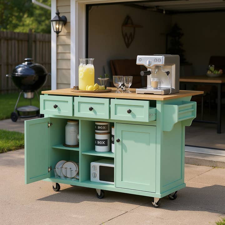 HOMYCASA DESIGN INC - Wholesale Kitchen Storage/Organizer - Mint Green Rolling Work Cart & Drop Leaf Adjustable Storage