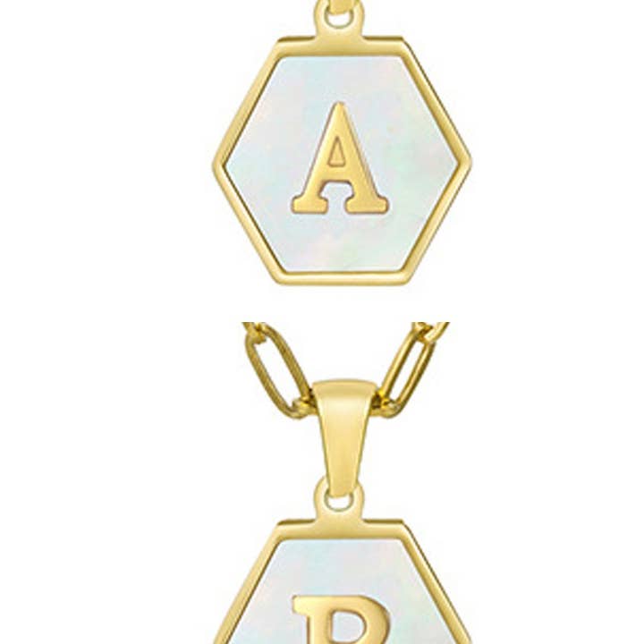 DOUBLE CHAIN HEXAGON INITIALS NECKLACE_CWAJE221 for wholesale by ACCITY
