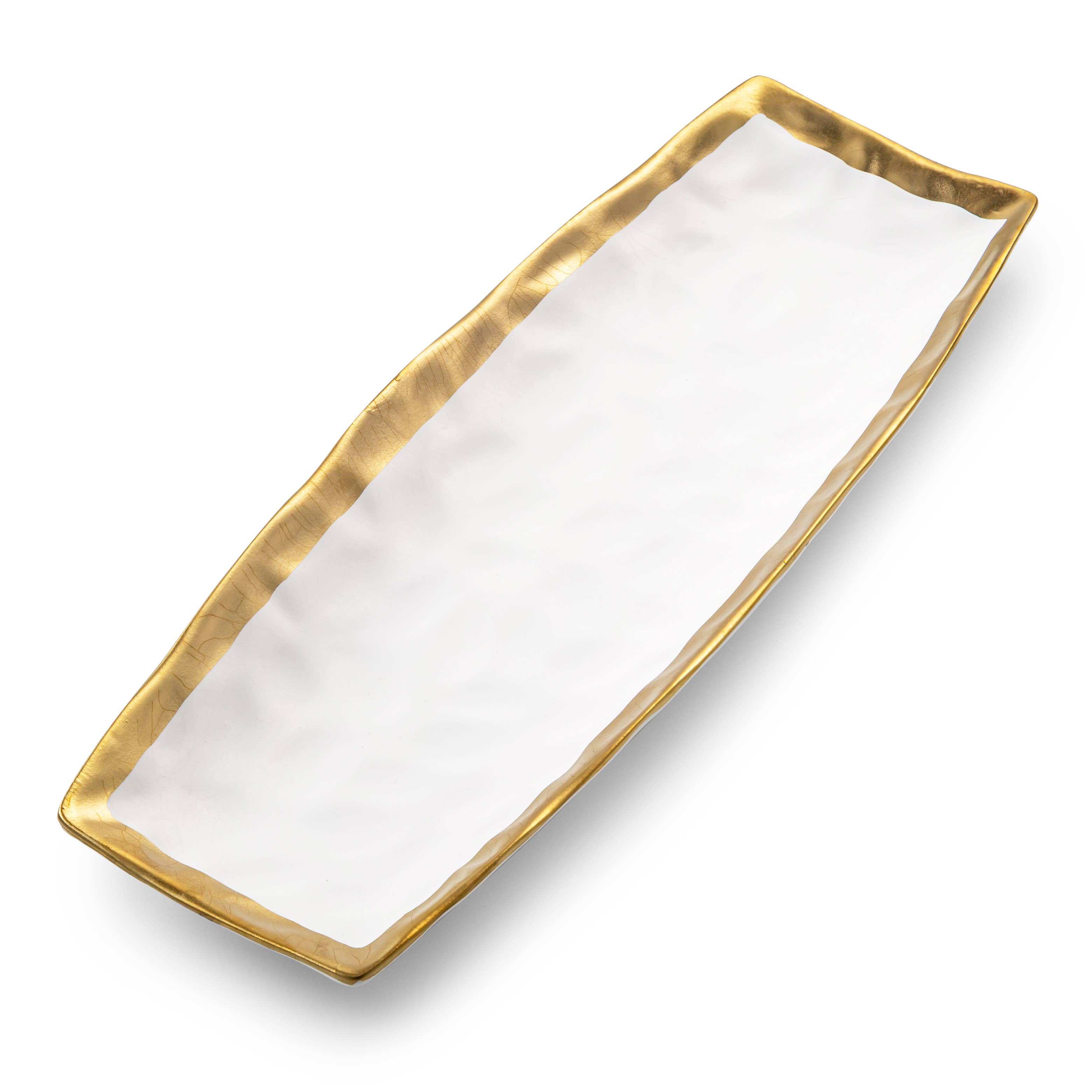 CLASSIC TOUCH DECOR INC. - Vente Plateaux de service - Plateau ovale en porcelaine blanche avec bord doré 39,4 cm x 15,2 cm3