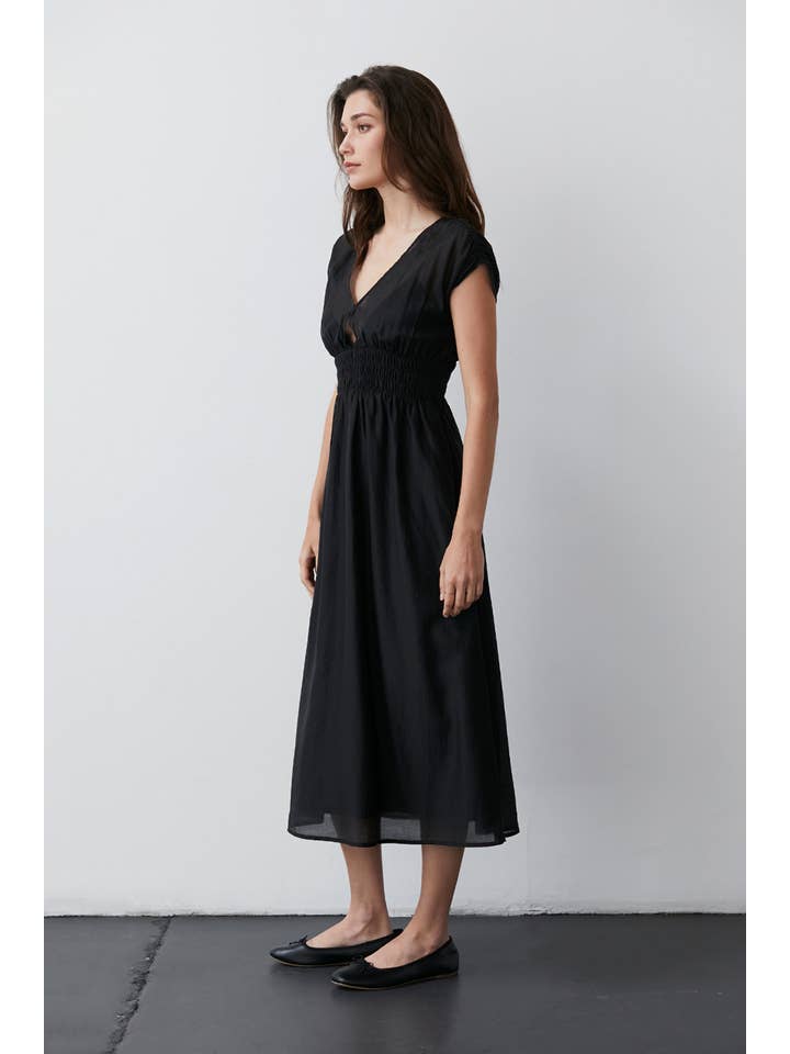 BLACK CD8704 - Allison Smocked Waist Midi Dress for wholesale on Faire