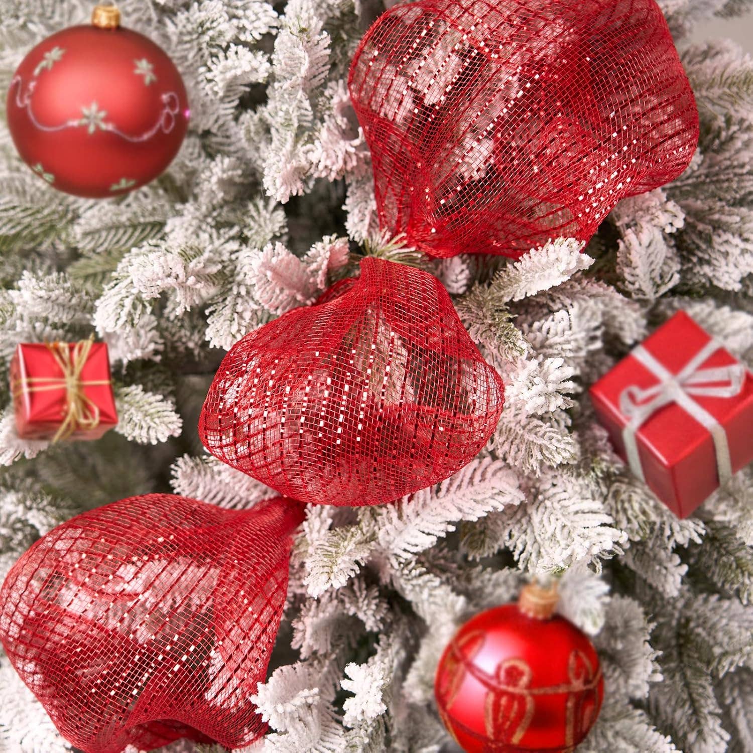 Posh Paper - Wholesale Ribbon - Gift Wrapping - Metallic Red Poly Burlap Deco Mesh Ribbon Fabric Wrapping Ribbon, 10" x 10 Yds5