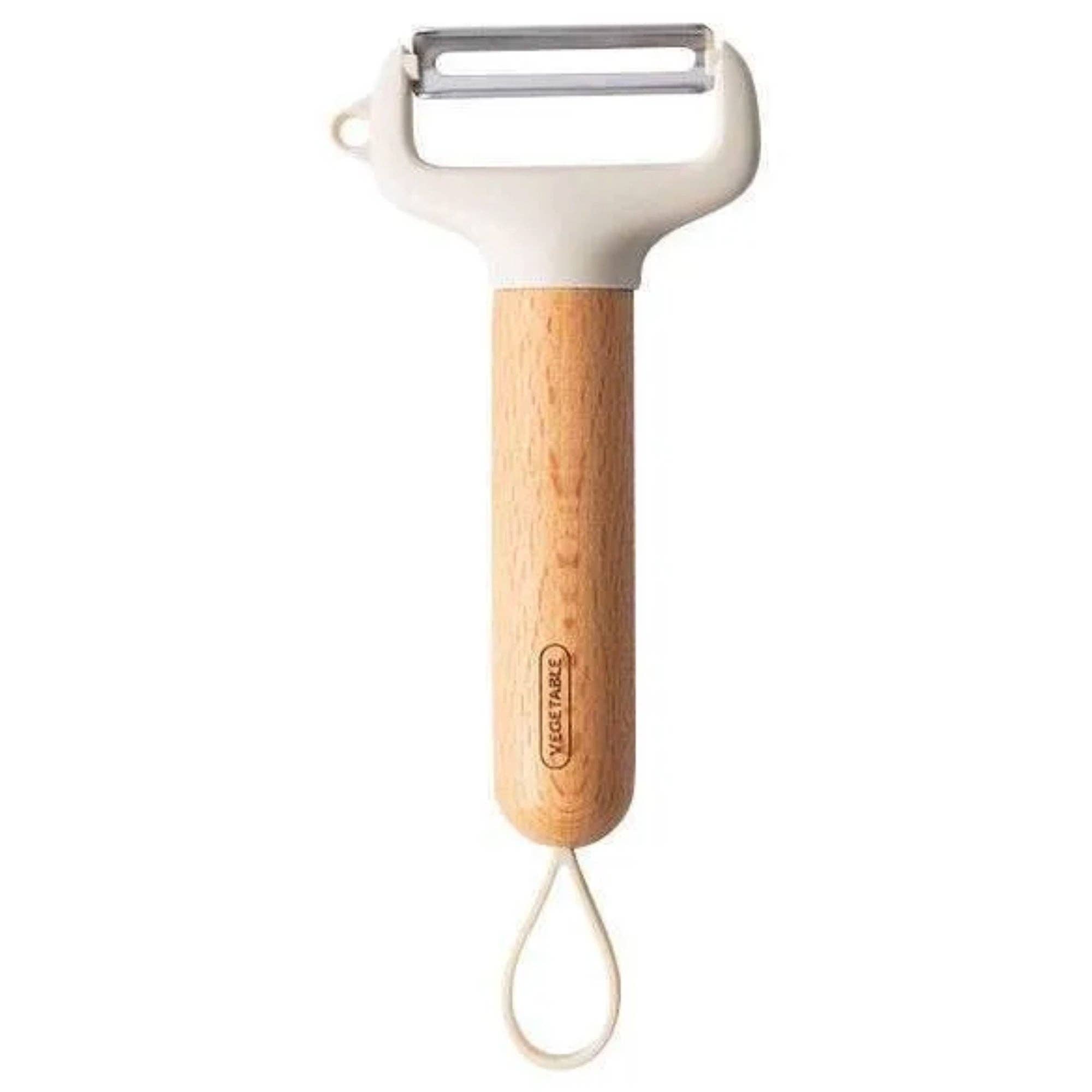 ShopBobbys - Wholesale Peeler - PREMIUS Wooden Vegetable Stainless Steel Blades Peeler with Potato Eyer, White-Natural0