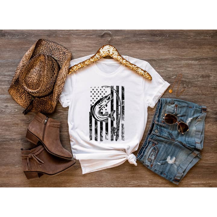Eleven Fashion - Wholesale Screen Printed T-Shirt - Women's - Bass Fishing American Flag Shirt1