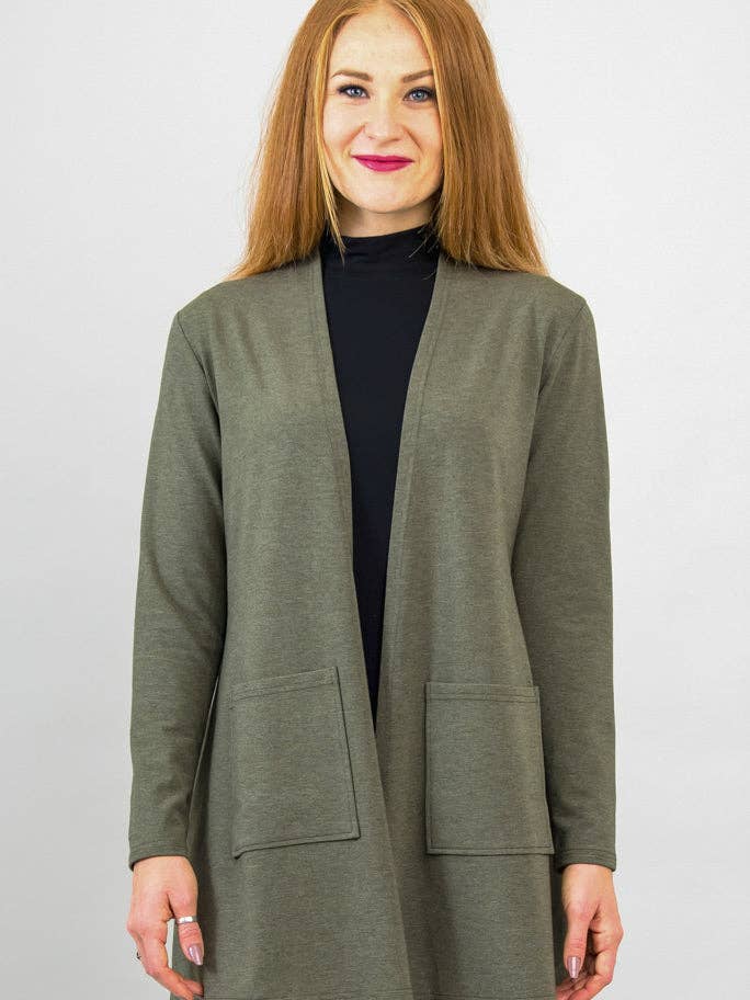Pauline Jacket, Yarn Dye Khaki, Bamboo for wholesale by Blue Sky Clothing Co LLC