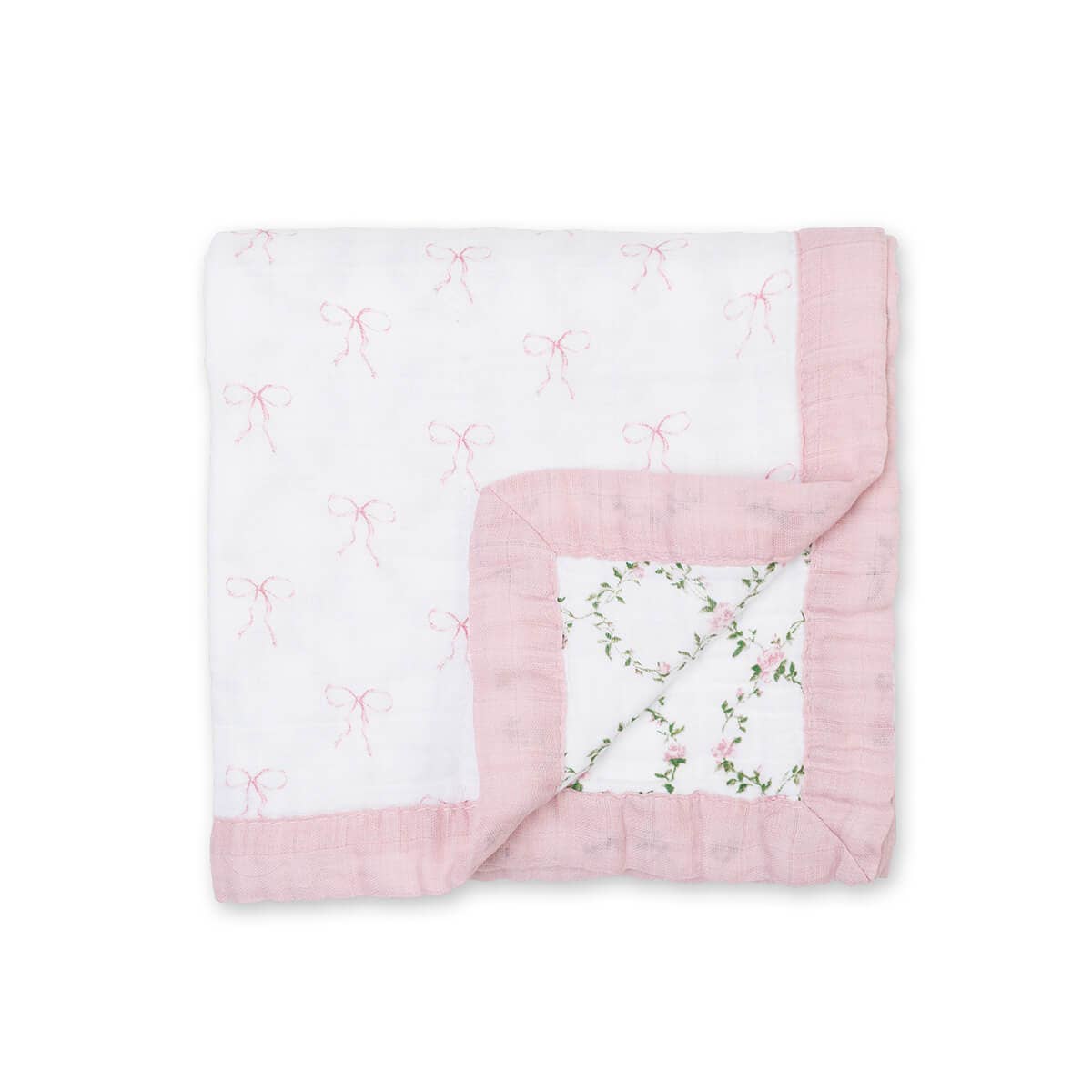 Lulujo Baby - Vente Courtepointe - Enfant et bébé - Couverture en mousseline de coton – Réversible, Nœuds & Treillis de Roses1