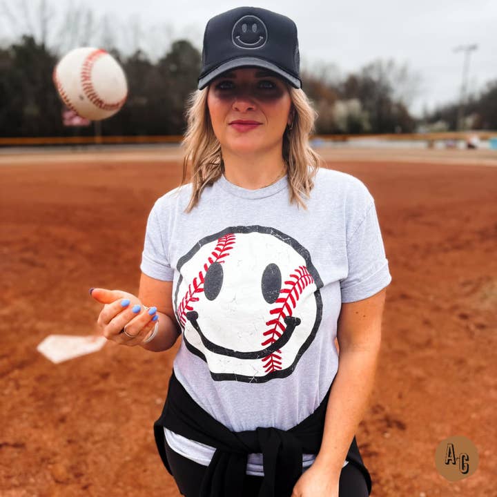 Al + Gray Graphic Tees - Wholesale Screen Printed T-Shirt - Women's - Baseball Smiley