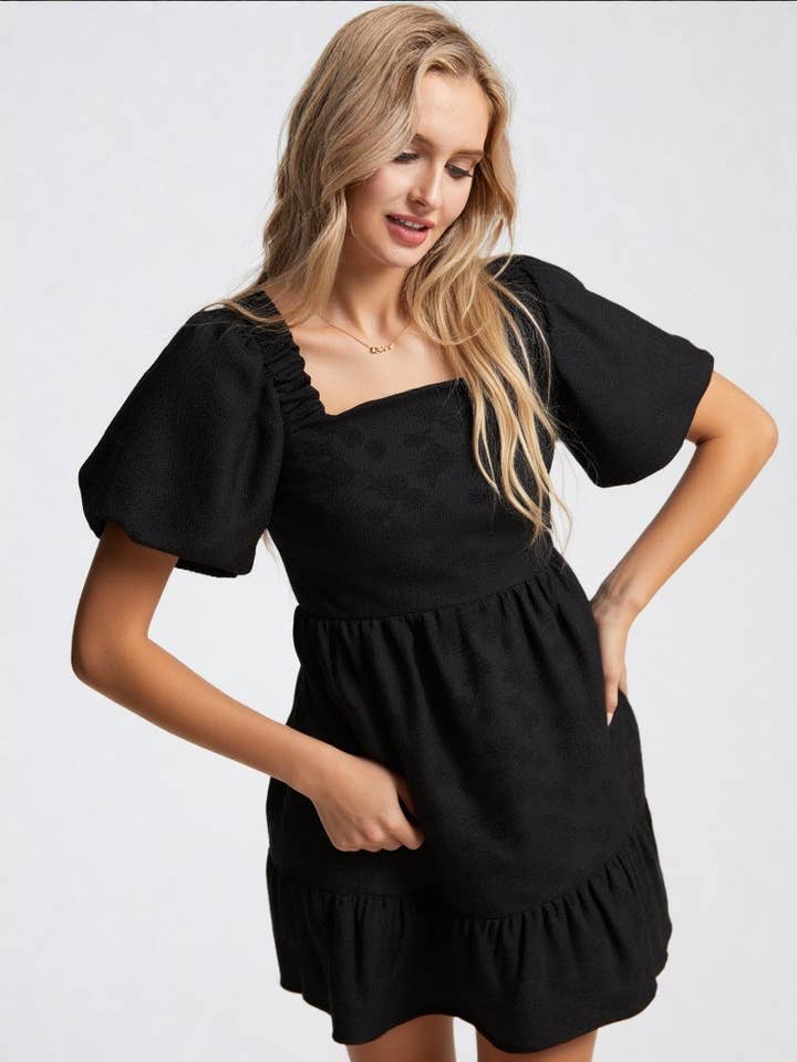 VERY J - Wholesale Dress - Women's - ND31132-Square Neck Jacquard Holiday Party Mini Dress