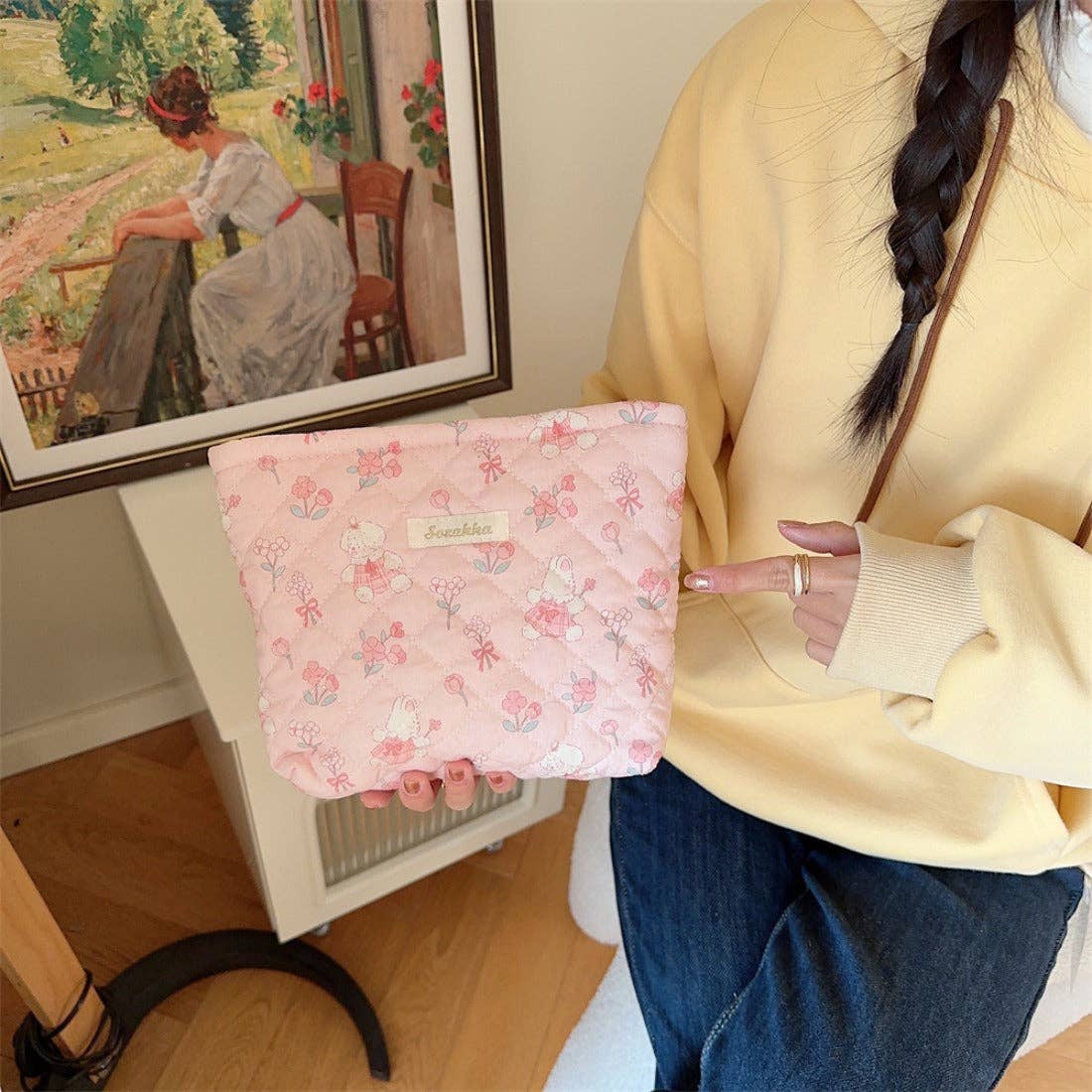 Funkyrel® Atzbranding Limited – wholesale Make-up/cosmetic bag – Cosbai - Quilted Pink Makeup Bag8