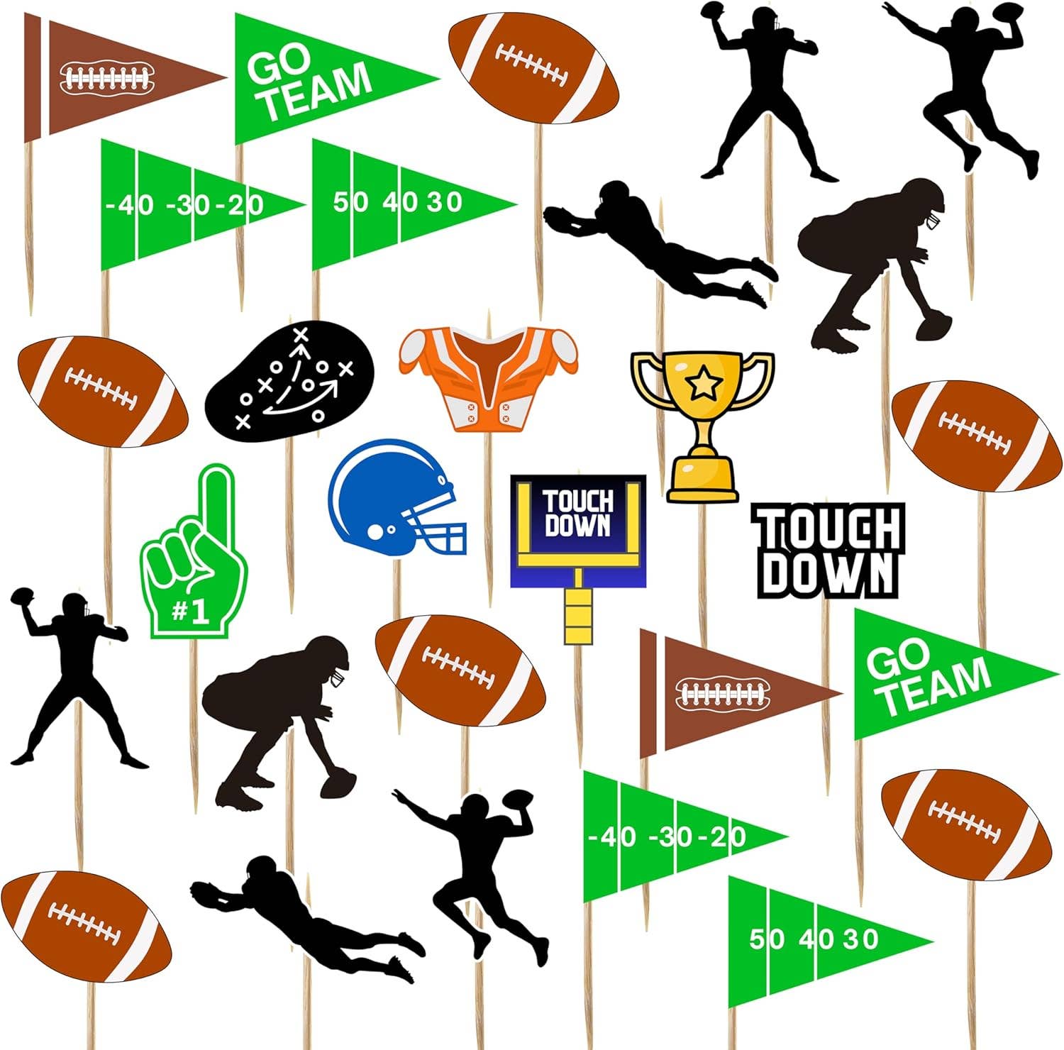 4E's Novelty - Wholesale Cake/Cupcake Topper - 96 Pack Football Cupcake Toppers in 12 Styles0