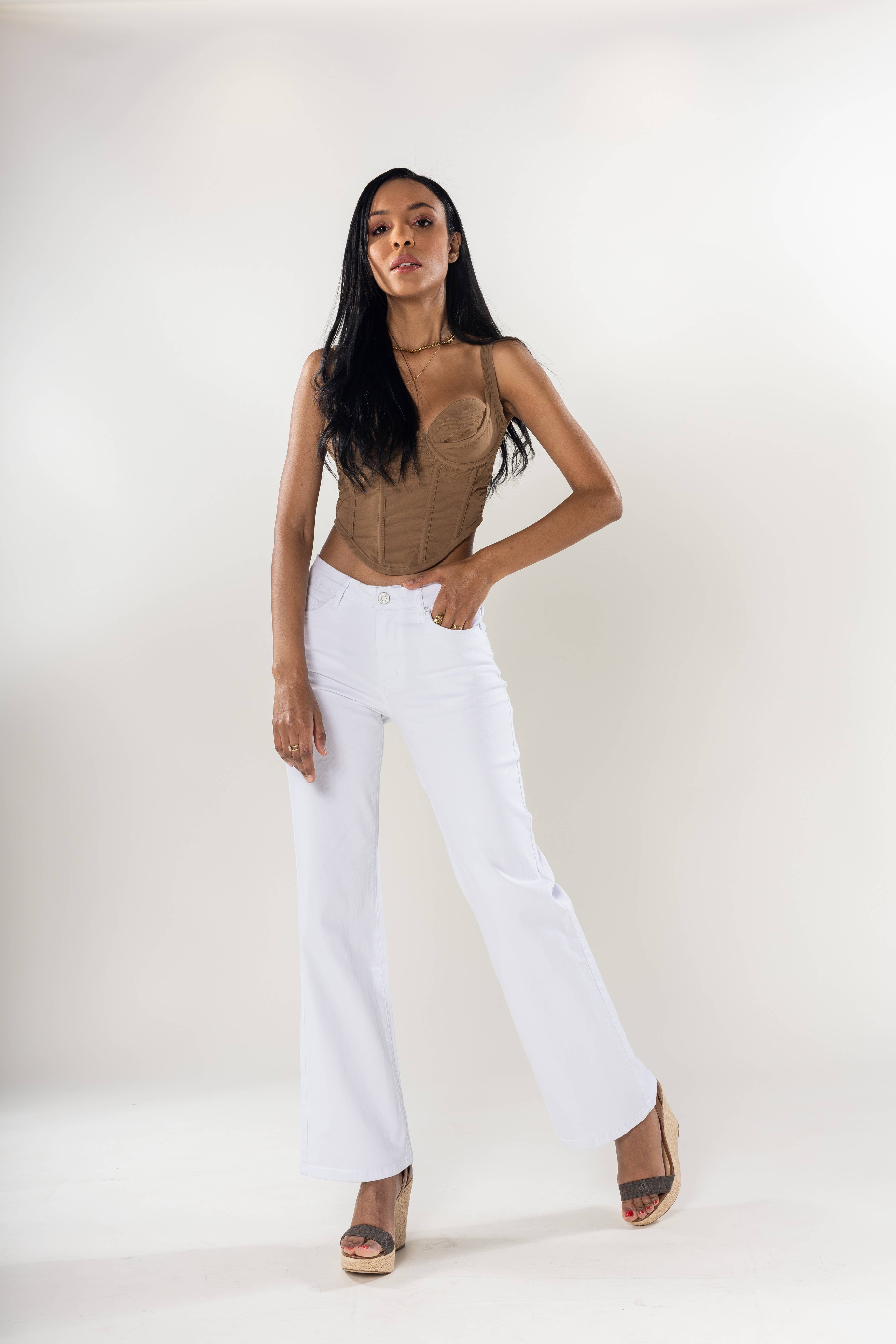 Nina Carter - Vendita all'ingrosso Jeans - Donna - Jeans a vita alta a zampa con tessuto elasticizzato P08014