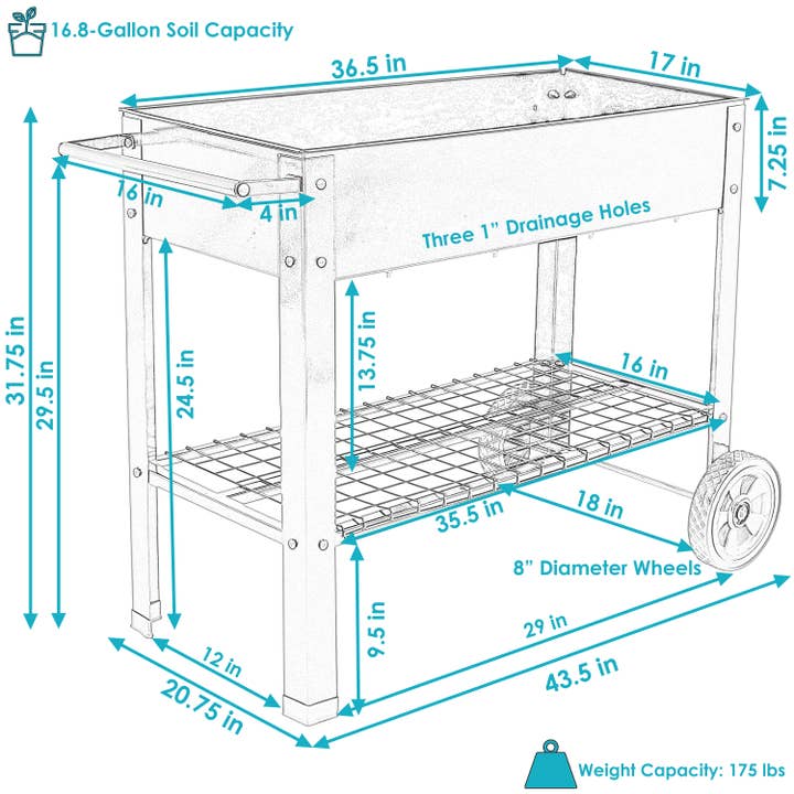 Sunnydaze Decor - Wholesale Planter Box - Sunnydaze Steel Garden Bed Cart - 41" L - Black