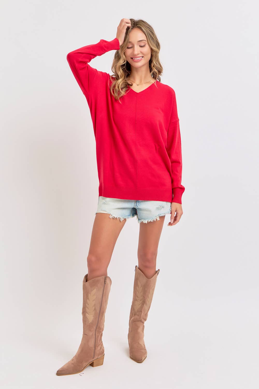 Sweet Lovely by Jen - Vendita all'ingrosso Top in maglia - Donna - Maglia morbida e confortevole casual con scollo a V35