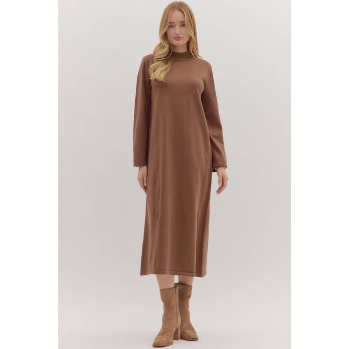 Solid mock neck long sleeve midi dress for wholesale by STYLE USA
