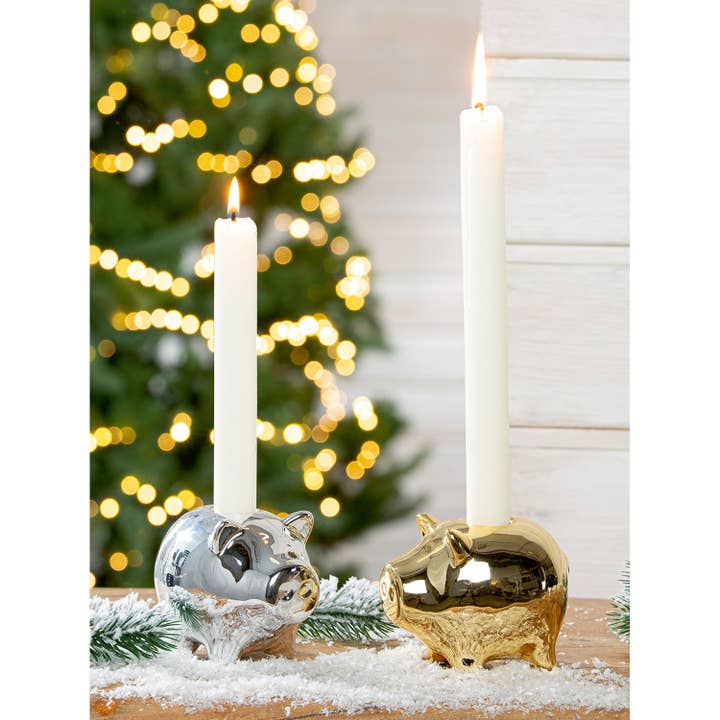gold silver Pig Pig candle holder, 2-way assorted, h.7.5 cm for wholesale on Faire1