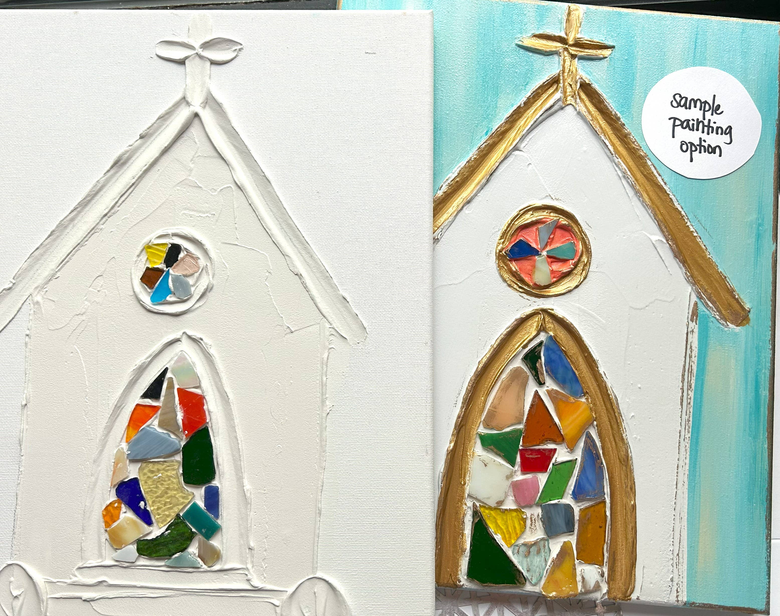 Coddiwomple - Wholesale DIY craft kit - Paint Your Own Canvas 8x10 church with stained glass0