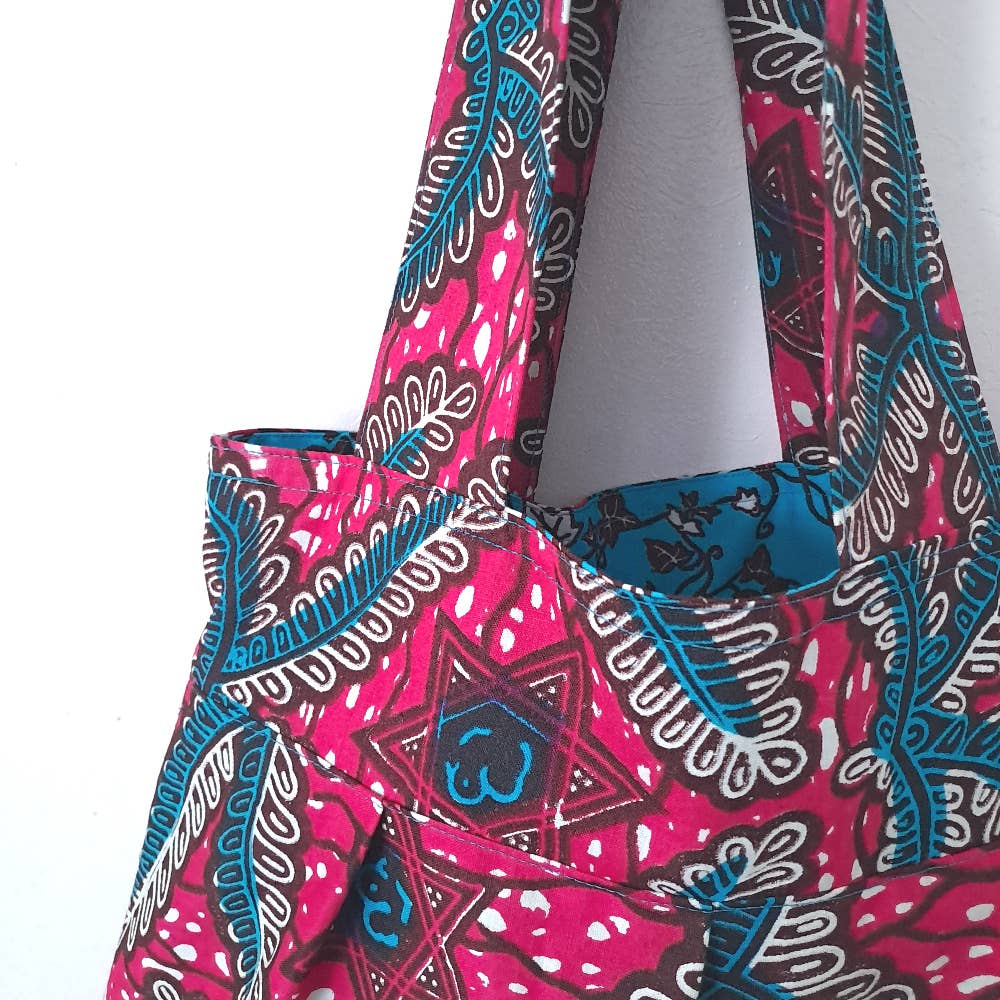 Urbanknit - Wholesale Tote Bag - Women's - African batik pleated tote- Pink and Turquoise2