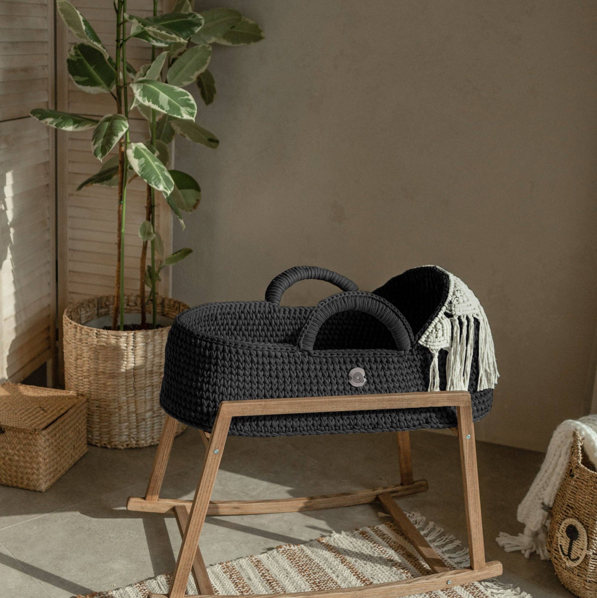 ANZY HOME - Wholesale Bassinet - Baby - Knitted Baby Moses Basket With Round Hood and Macrame Decor7