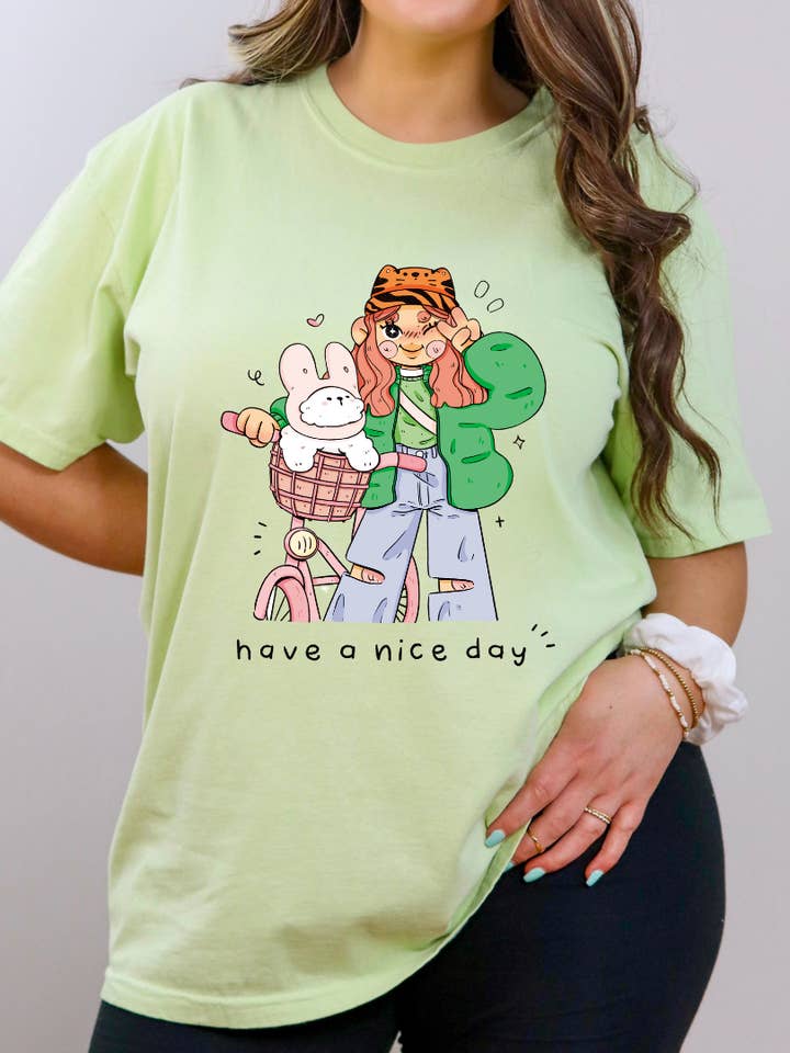 Have a Nice Day Graphic Tee – Pastel Green for wholesale by Overthinker Apparel