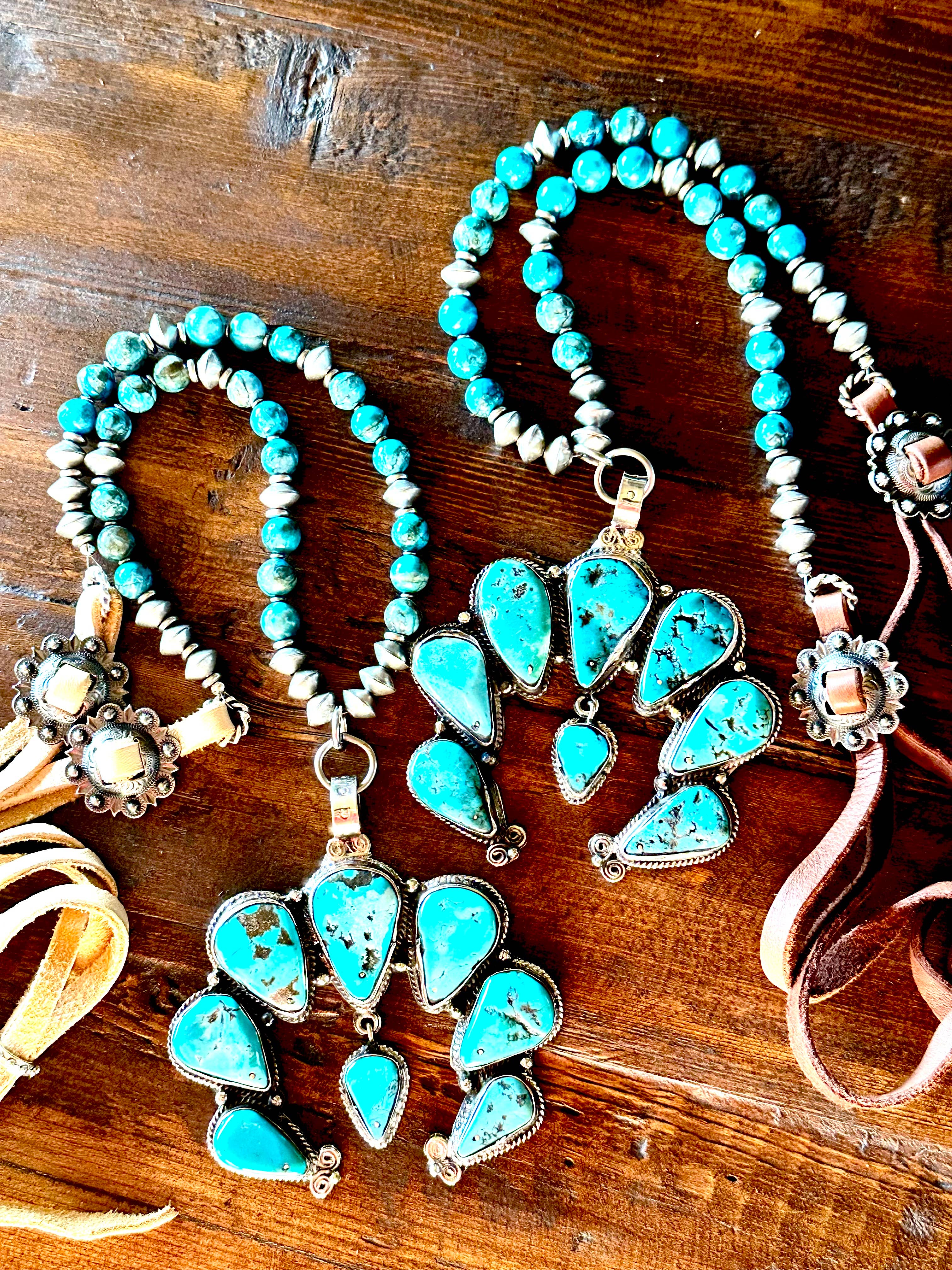 Fleurdesignz Western Jewelry - Wholesale Pendant/Charm Necklace - Adjustable Squash Blossom Necklace, Natural Blue Turquoise6