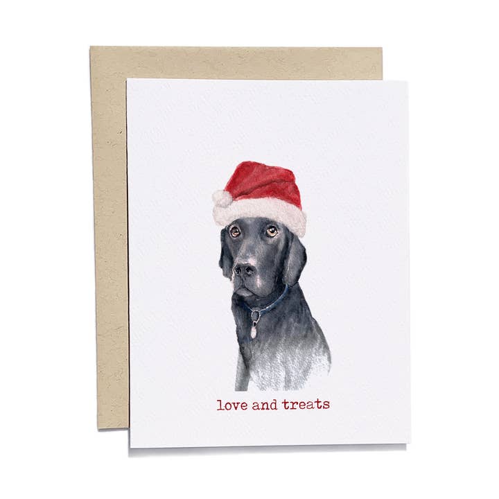 Love And Treats Black Lab Christmas Card for wholesale by Kylie Paper Co.