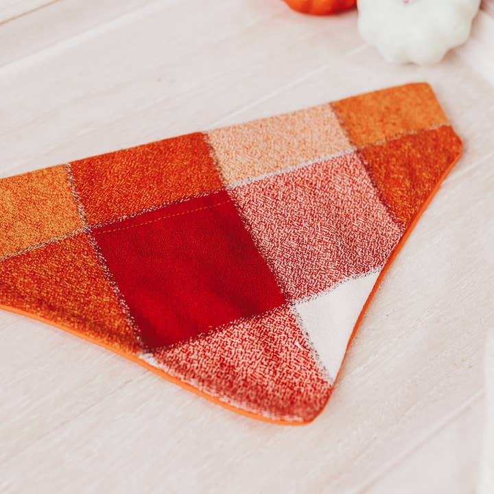 Orange Rustic Plaid Over The Collar Dog Bandana for wholesale by Top Rocks Doggie Wear